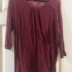 Suzanne Betro Red Relaxed 3/4 Sleeve Tunic